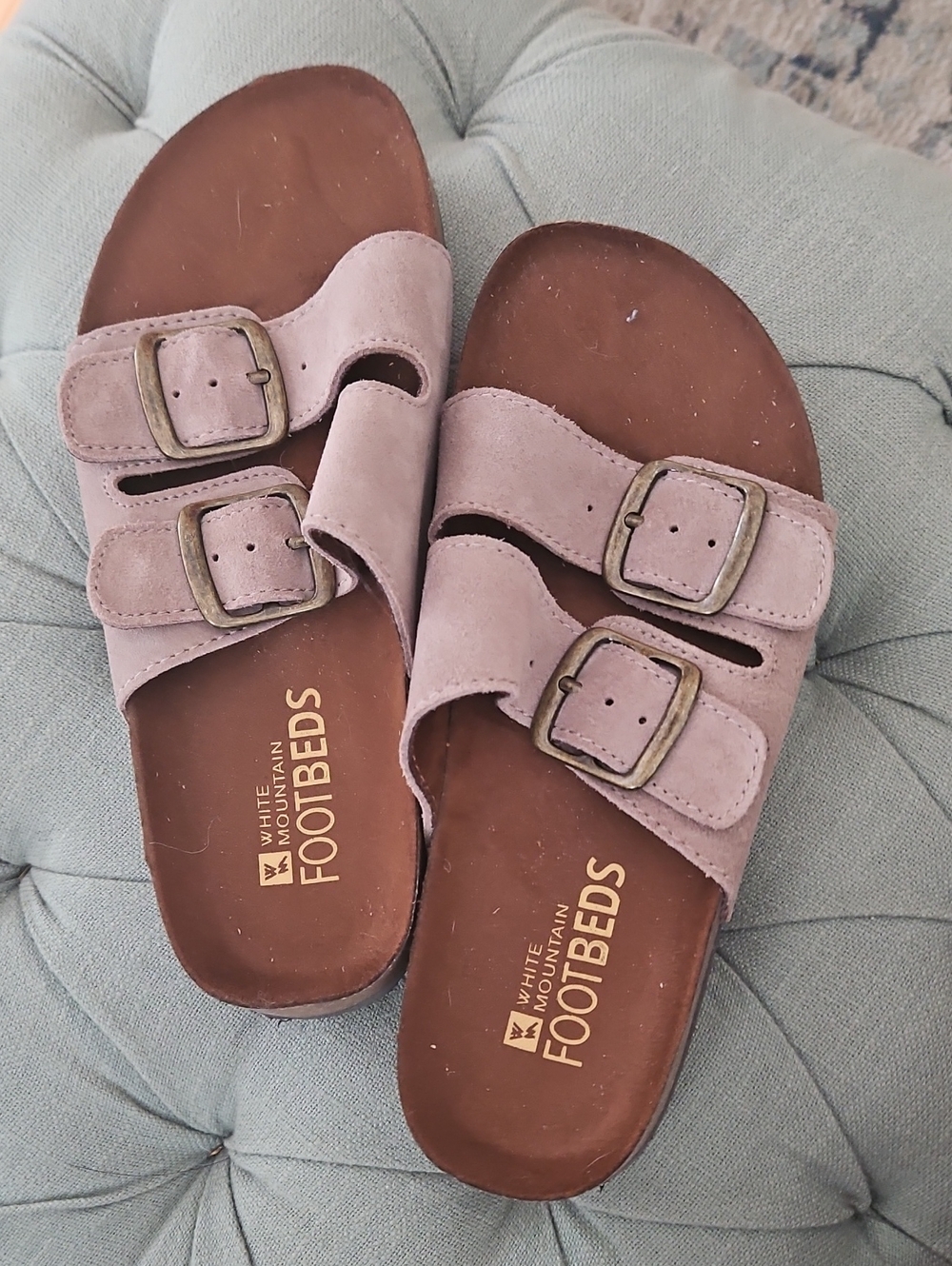 White Mountain Footbeds Women's Double-Buckle Suede Sandals — Taupe Suede